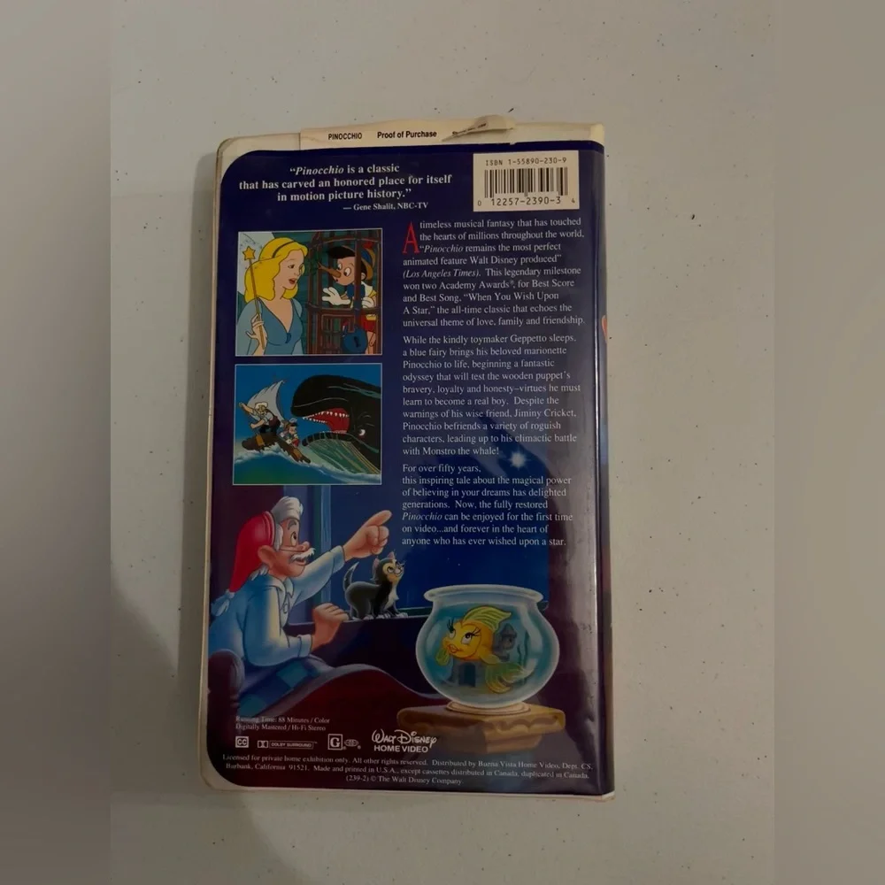 Disney’s Masterpiece Pinocchio 239 VHS Movie